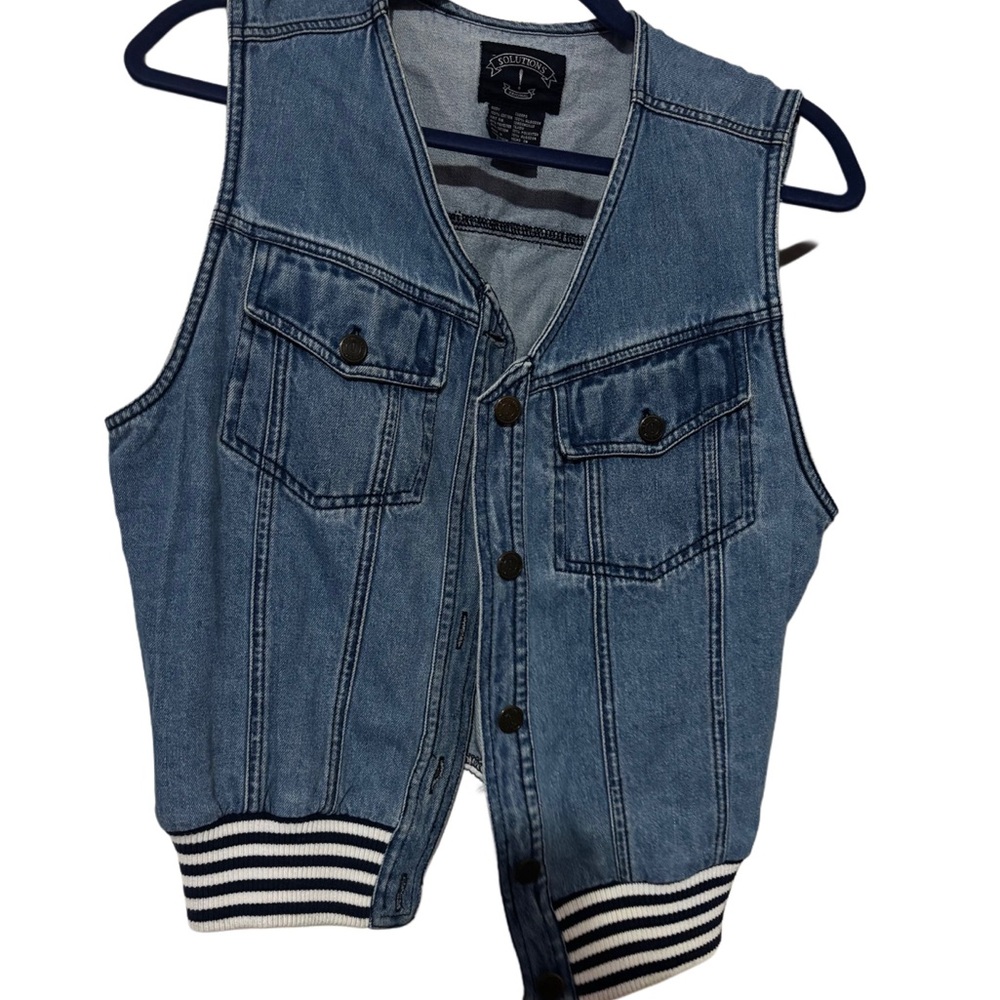 Blue Denim Vest with Striped Hem